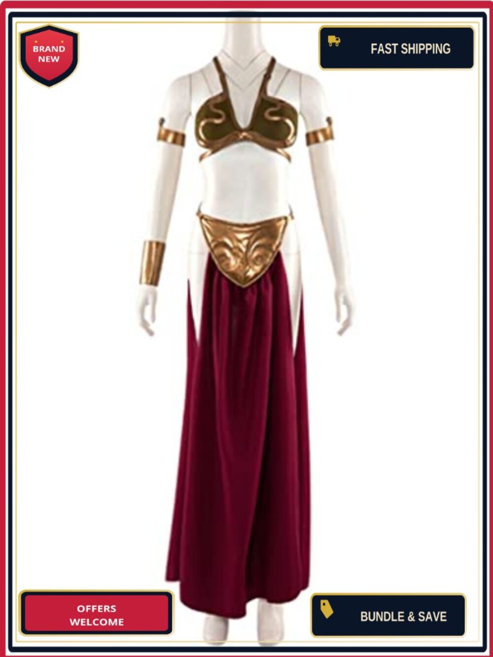 Princess Leia Costume Dress Gold Bikini Sexy Lingerie Belly Dancer